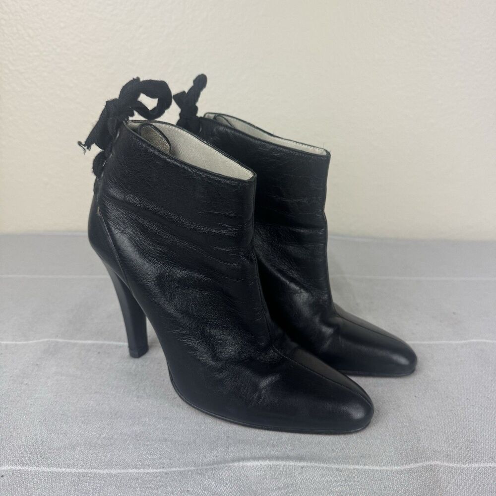 Jill Stuart Lace Up Heel Leather Booties High Heel Stiletto Ankle Boots Black 5